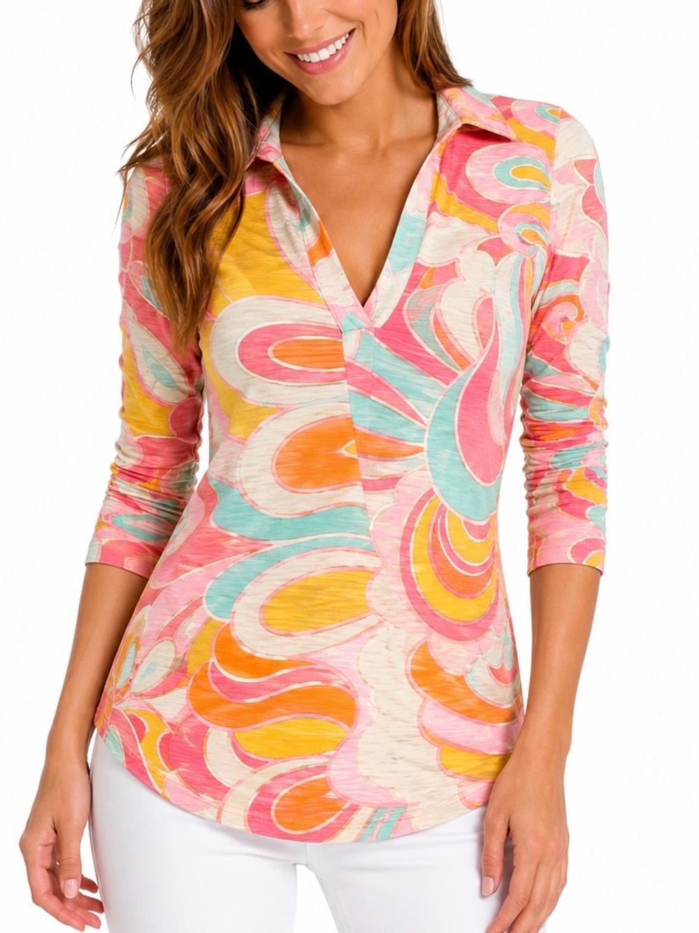 David Cline Pucci Print Collared Tunic Top Size Small